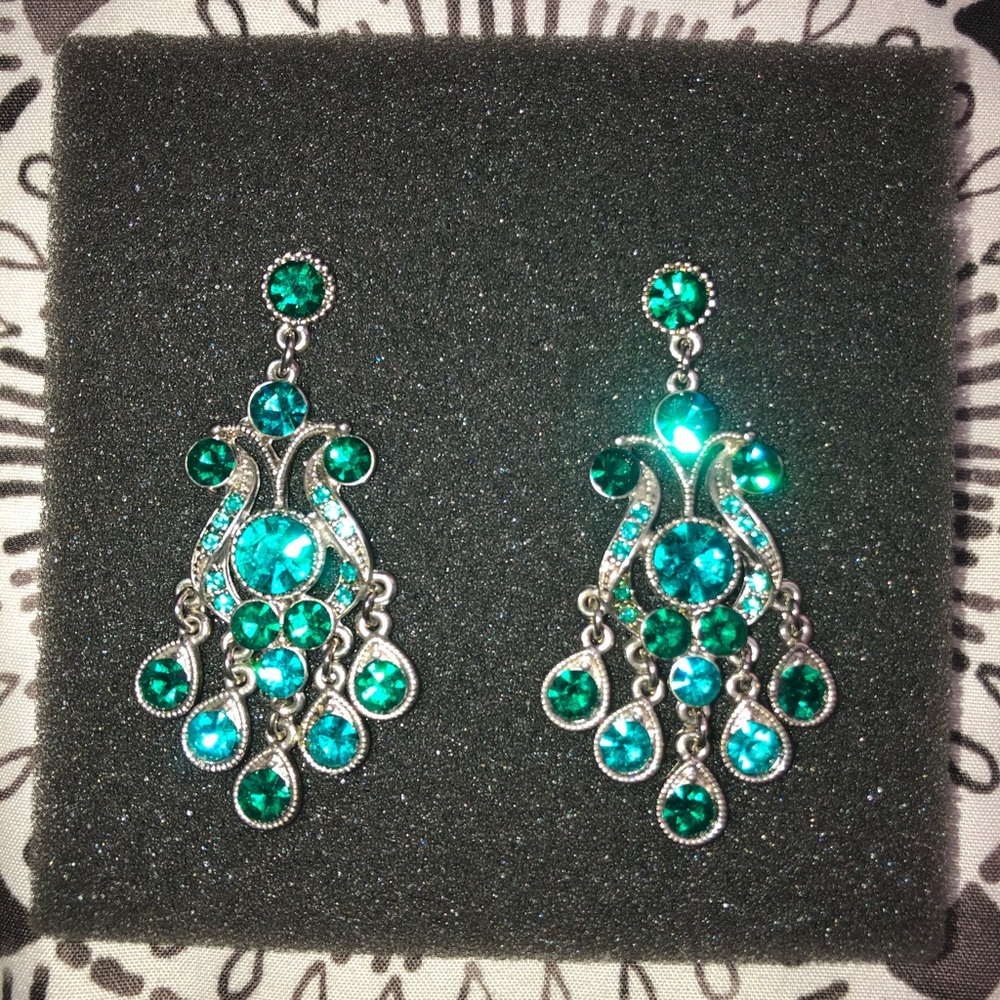 Turquoise And Green Statement Dangle Earrings - image 3
